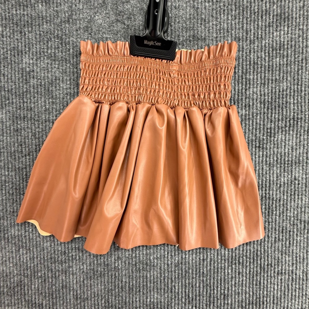 Cheryl Kids Faux‎ Leather Skirt Girls Size M 10/12 Brown NWT Smocked Mini Skirt
